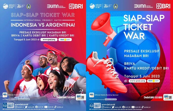 Pengumuman presale eksklusif nasabah BRI untuk tiket pertandingan Indonesia vs Argentina.