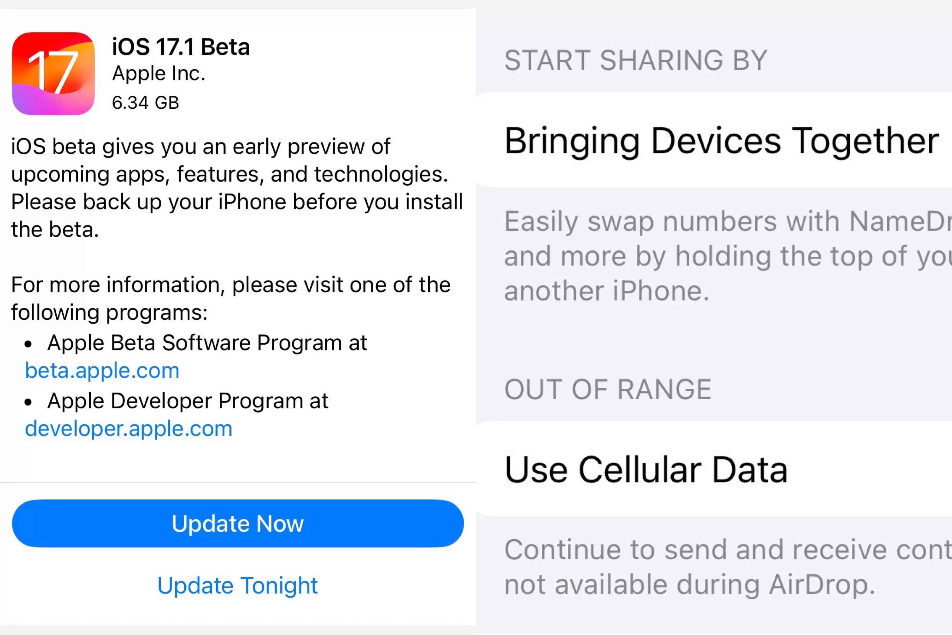 Update Sistem Operasi iOS 17.1 Beta (Sumber Foto: X/@theapplehub)
