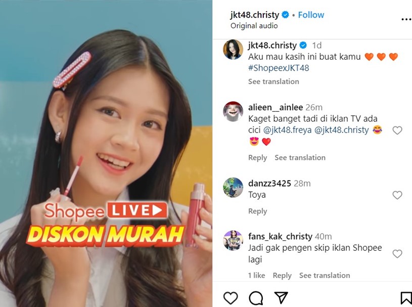 (Sumber: instagram.com/jkt48.christy)