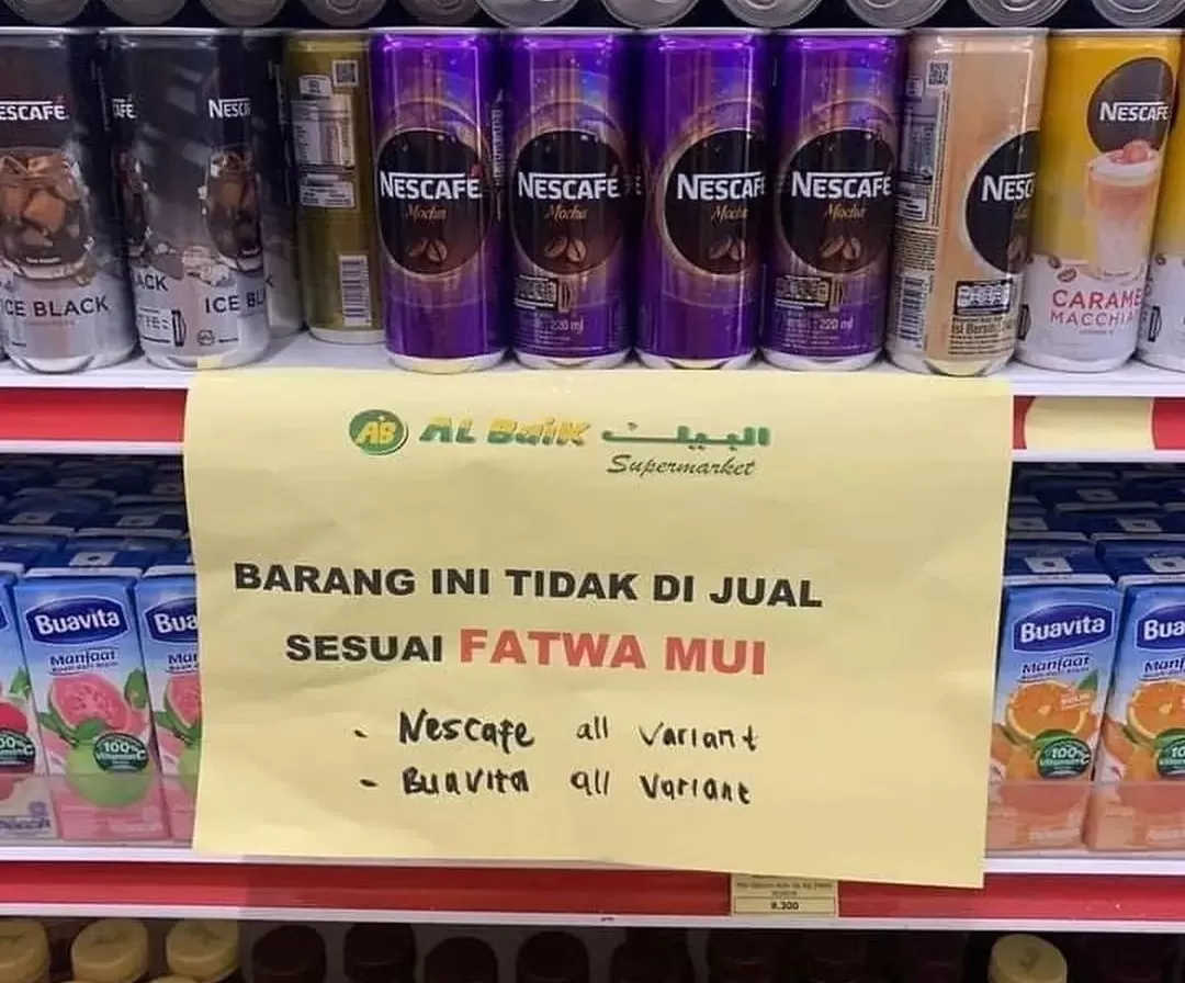 Sejumlah barang yang diduga Pro Israel tidak dijual di Supermarket Al Baik di Tanjungpinang, Kepulauan Riau./Instagram @terangmedia