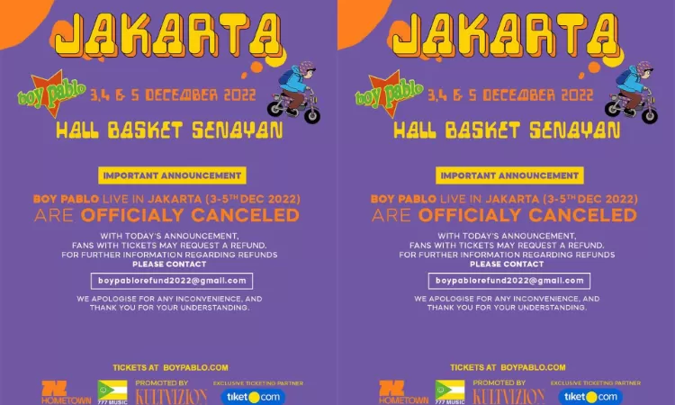 Terkait dibatalkannya konser Boy Pablo, refund belum juga dilakukan setelah satu tahun. (Instagram/@kultvizion)