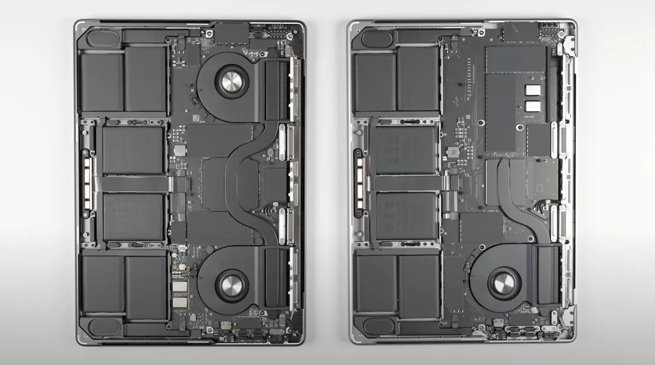 Ilustrasi: Pembongkaran MacBook Pro 14 Inci ungkap detail perubahan desain bagian dalam. (iFixit via Apple Insider)