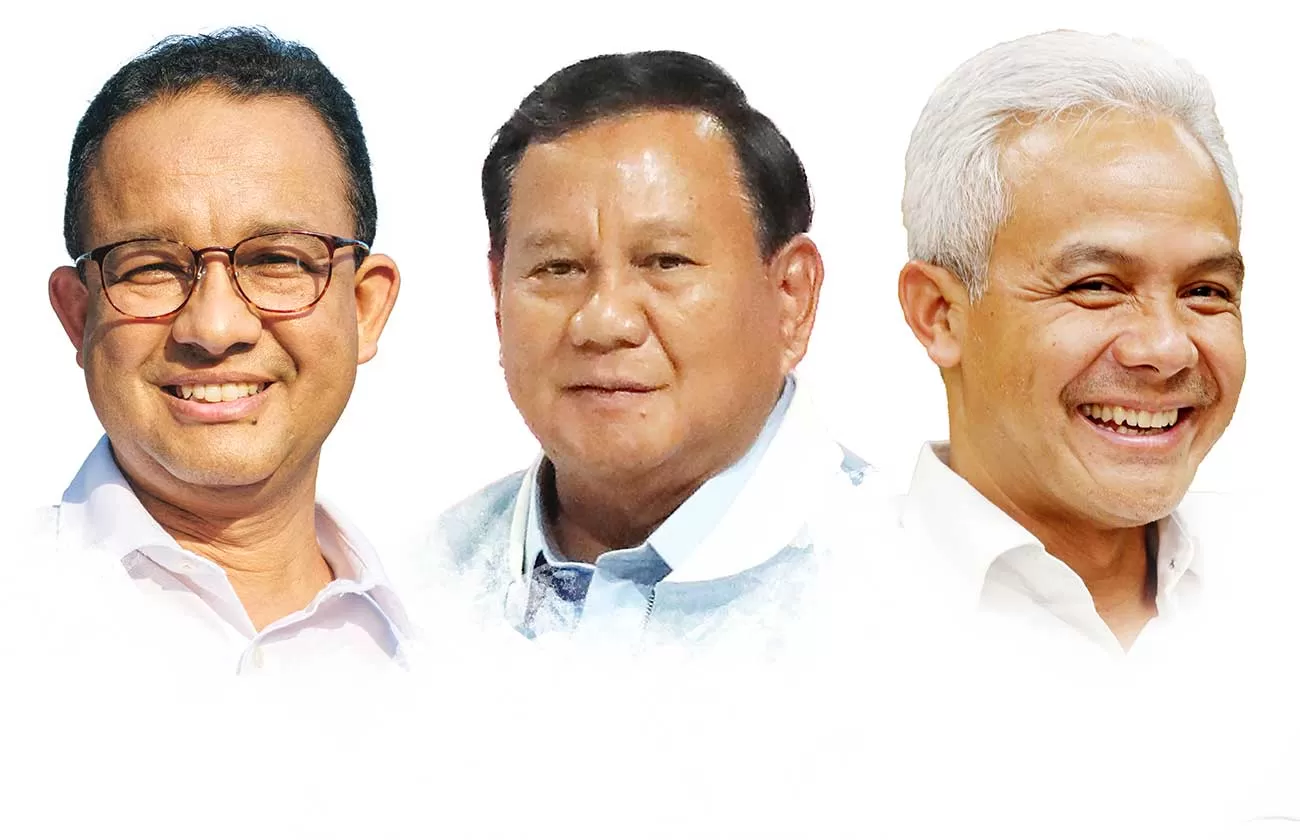 Tiga capres Anies, Prabowo, dan Ganjar. (Jawa Pos)