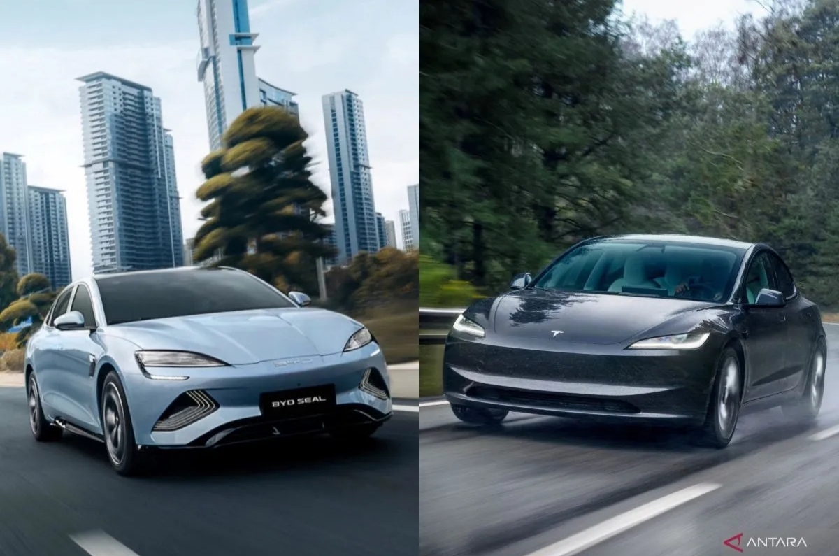 Kolase foto - BYD Seal (kiri), Tesla Model 3 (kanan) (ANTARA/X/BYD/Tesla)