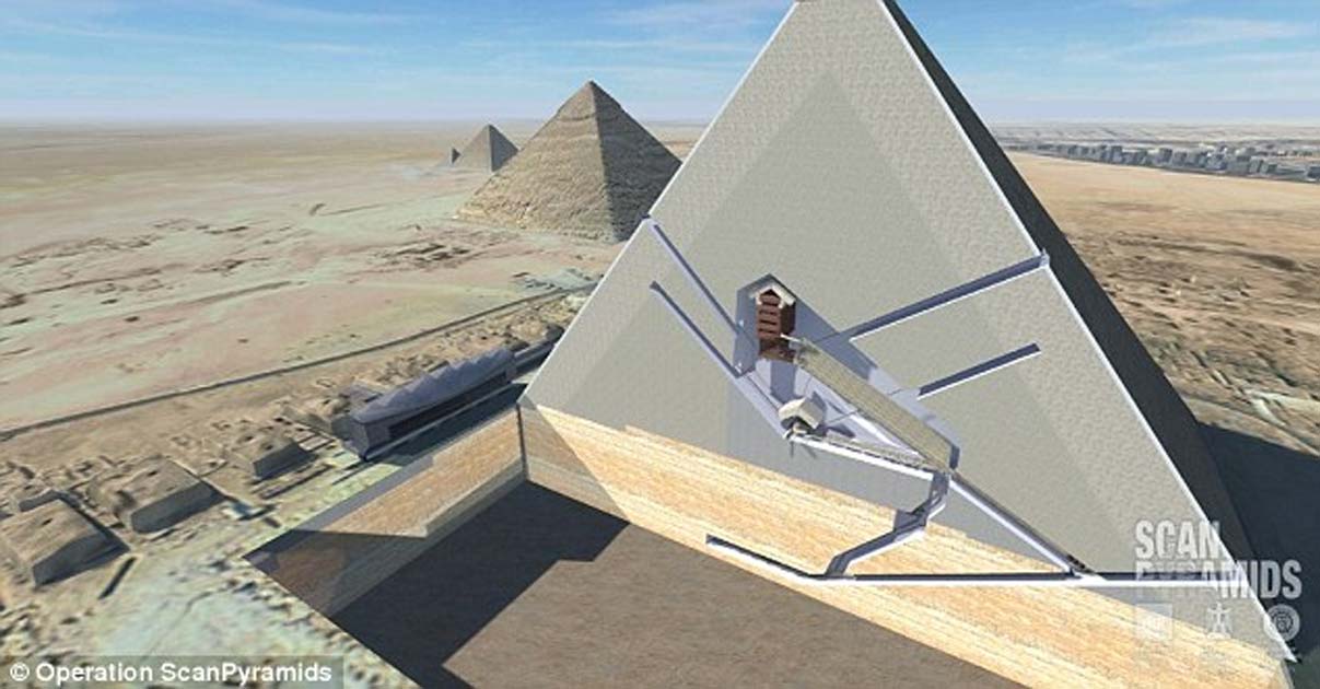 Proyek ScanPyramids menggunakan peralatan canggih untuk menemukan ruangan ini yang terletak di sisi utara Piramida Khufu.