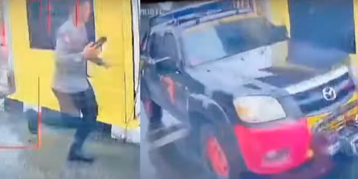 Pencurian mobil Brimob di Bandara Sentani (Kanan). Anggota Brimob melakukan pengejaran hingga pelaku berhasil dihentikan di Distrik Sentani (Kiri).
