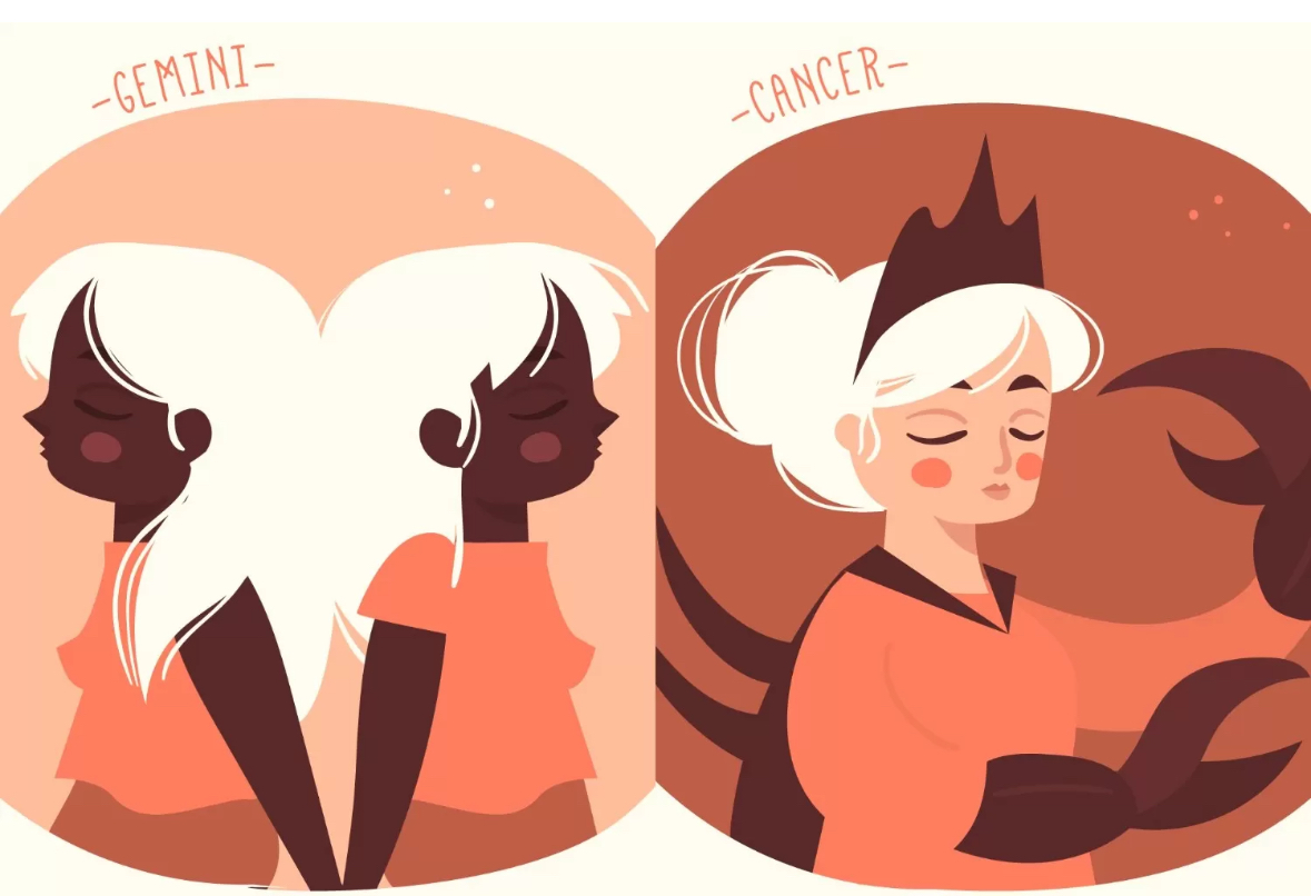 ilustrasi zodiak Gemini dan Cancer. (Freepik)