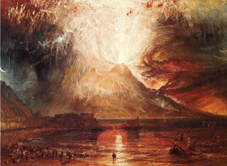Ilustrasi gunung berapi Vesuvius yang meletus.