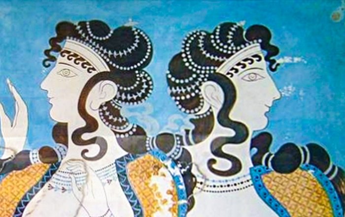 Foto wanita elit Minoa. Lukisan dinding dari istana Knossos, dibuat tahun 1500 SM (ancientpages.com)