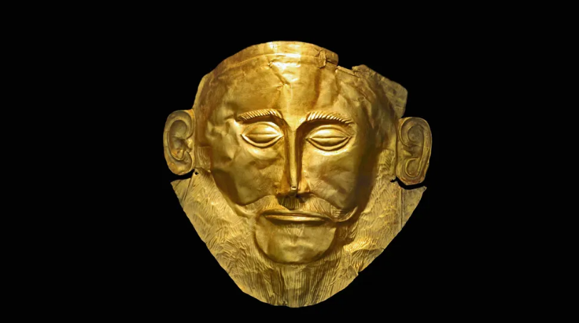 Topeng kematian dari emas yang awalnya diduga milik raja mitos Agamemnon.