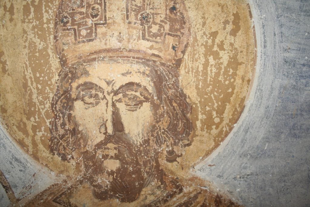 Lukisan dinding Konstantinus XI Palaiologos. Gambar milik Kementerian Kebudayaan Yunani.