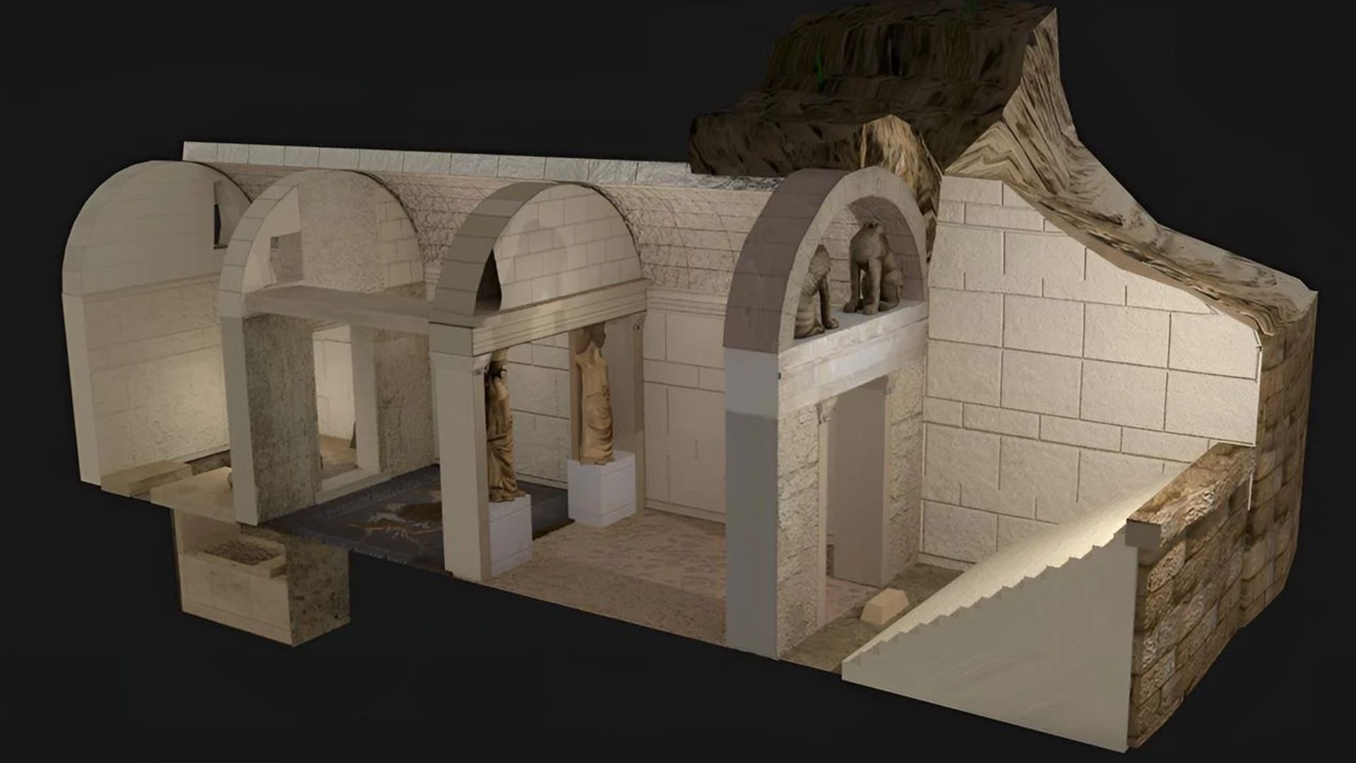 Representasi 3D dari struktur Makam Kasta (credit :  Magikos Fakos / CC BY-SA 4.0)