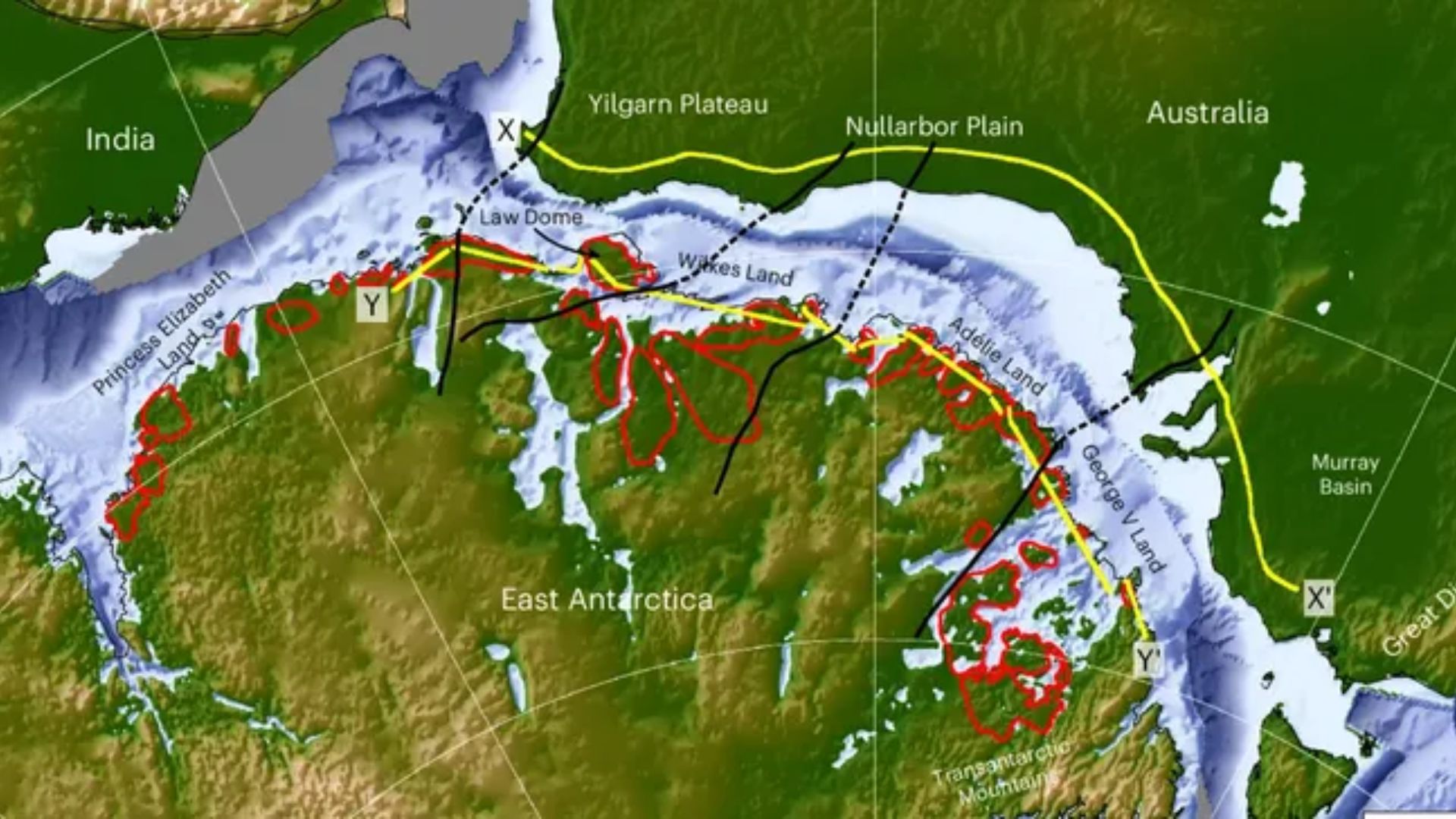 Sungai-sungai tersebut kemungkinan terbentuk ketika superbenua Gondwana terpecah, memisahkan Antarktika dari Australia. (credit: Guy Paxman)