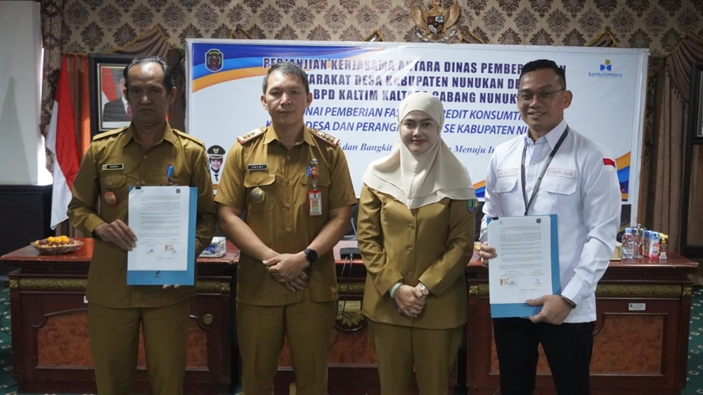 DOK PROKOMPIM LAKUKAN MOU: Bupati Nunukan Hj. Asmin Laura Hafid membuka langsung sosialisasi Fasilitas Kredit BANK BPD untuk para Kepala Desa dan Perangkat Desa Pemkab Nunukan.