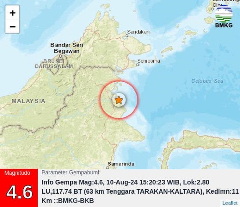 BMKG TARAKAN GEMPA: Gempa dengan kekuatan 4,6 skala ritcher yang mengguncang Kaltara dan sekitarnya.