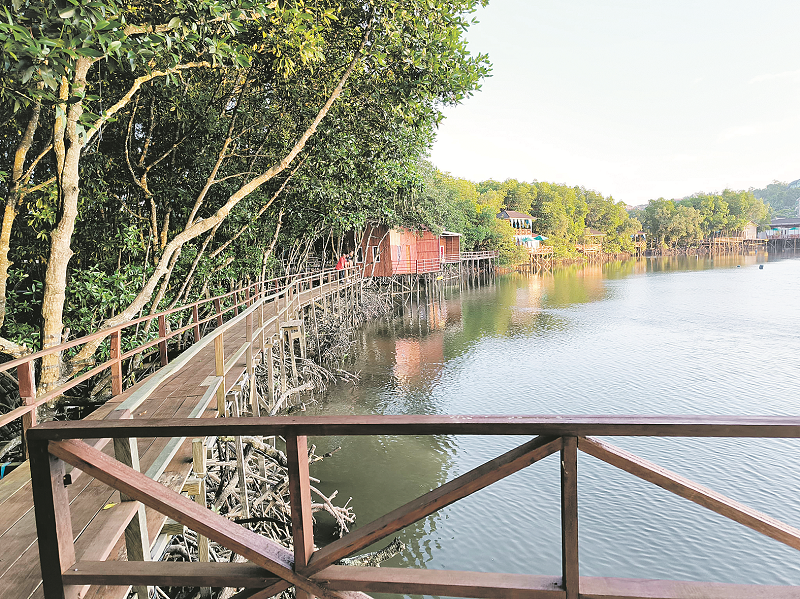 TRITYA SIDHARTA/KP ROMDANI/KP INOVASI: Hendrawisata Pesona Mangrove, Balikpapan memiliki jembatan yang panjang untuk memanjakan wisatawan yang ingin menyusuri hutan bakau. Dari kawasan ini juga bisa