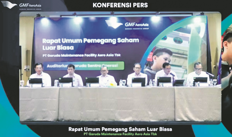 PERKUAT PERMODALAN: &nbsp;PT Garuda Maintenance Facility Aero Asia Tbk (GMFI) menggelar konferensi pers secara virtual seusai pelaksanaan RUPS Luar Biasa Perseroan di Jakarta, Senin (28/10/2024).