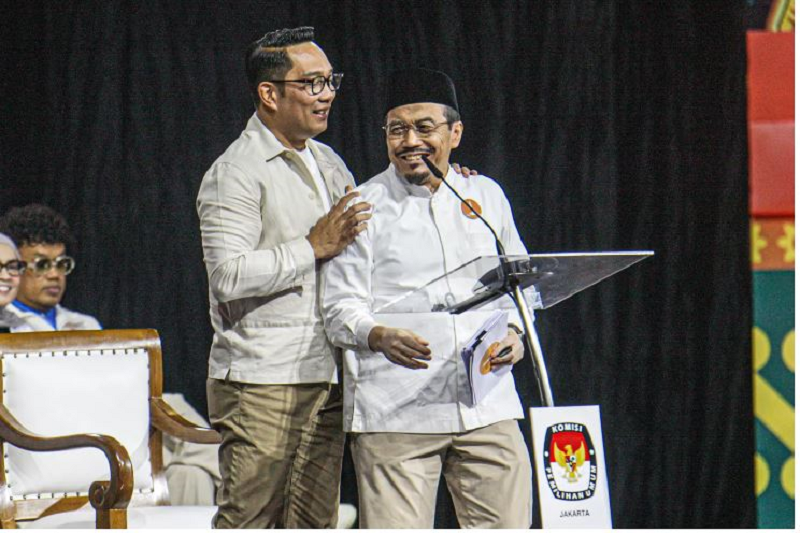 DUKUNGAN KIM PLUS: Ridwan Kamil-Suswono adalah salah satu paslon di Pilkada Serentak 2024 yang mendapat dukungan dari KIM Plus. (Dery Ridwansah/JawaPos.com)