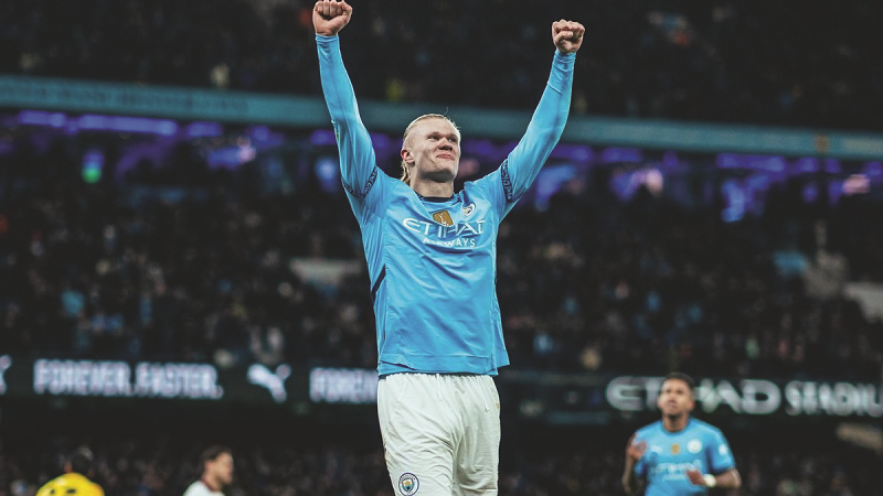 X/@ManCity RAIH KEMENANGAN: Striker Erling Haaland mencetak brace yang membawa Manchester City menang 4-1 atas West Ham United.