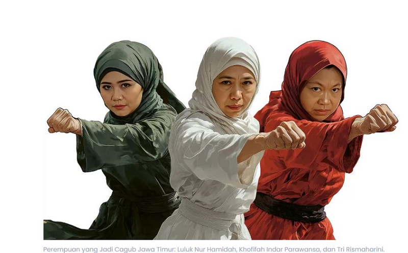 TOKOH: Perempuan yang Jadi Cagub Jawa Timur: Luluk Nur Hamidah, Khofifah Indar Parawansa, dan Tri Rismaharini. (Jawa Pos)
