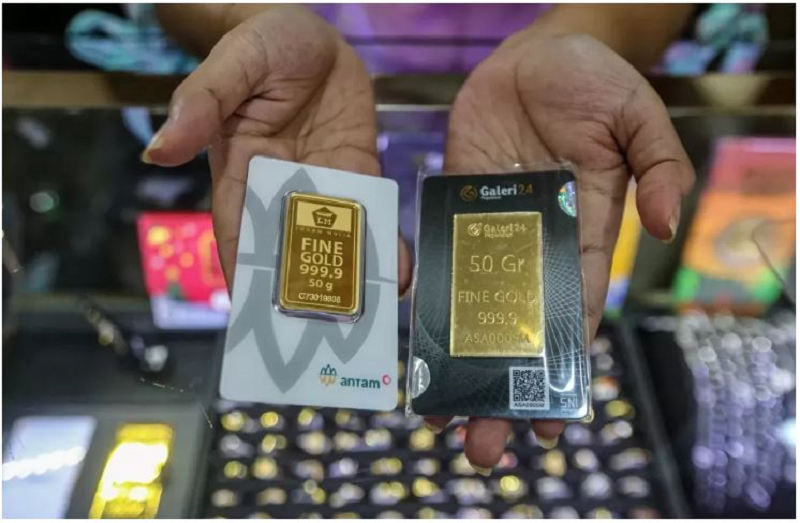LOGAM MULIA: Harga emas Antam di awal pekan turun tipis sebesar Rp 3.000
