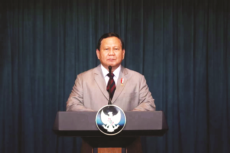 BIRO PERS SEKRETARIAT PRESIDEN FORUM INTERNASIONAL: Presiden Prabowo Subianto berbicara secara virtual di forum yang digelar di Dubai itu pada Kamis (13/2) sore.