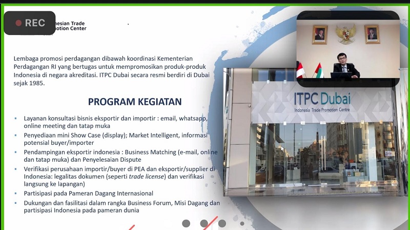 GALI POTENSI: Kepala ITPC Dubai Widi Haryono memberikan pemaparan terkait potensi komoditas yang bisa diekspor ke Uni Emirat Arab.FOTO:ISTIMEWA