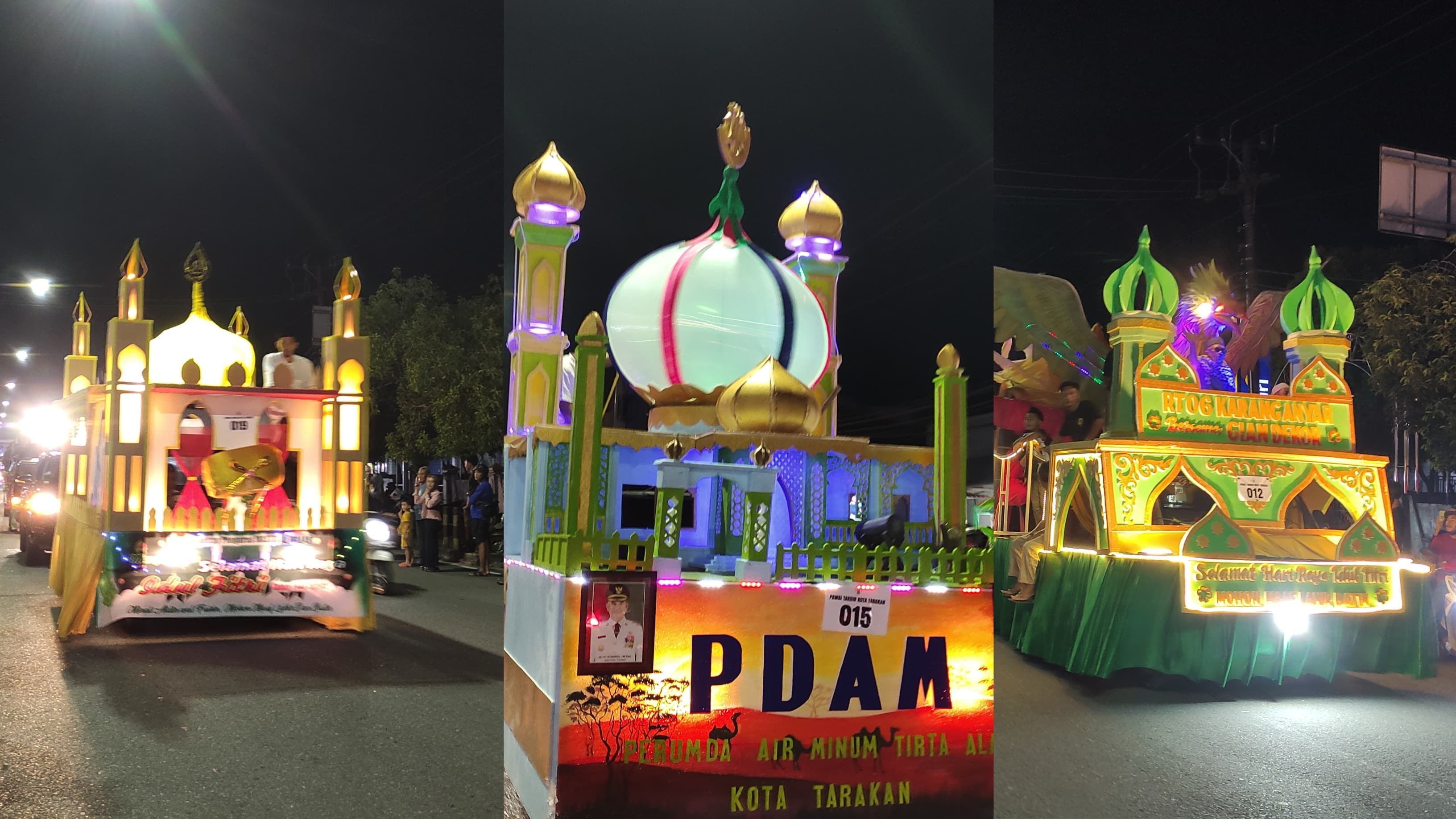 WILDAN/RADAR TARAKAN PAWAI TAKBIRAN: Puluhan kendaraan hias mewarnai pawai malam takbiran di Kota Tarakan.