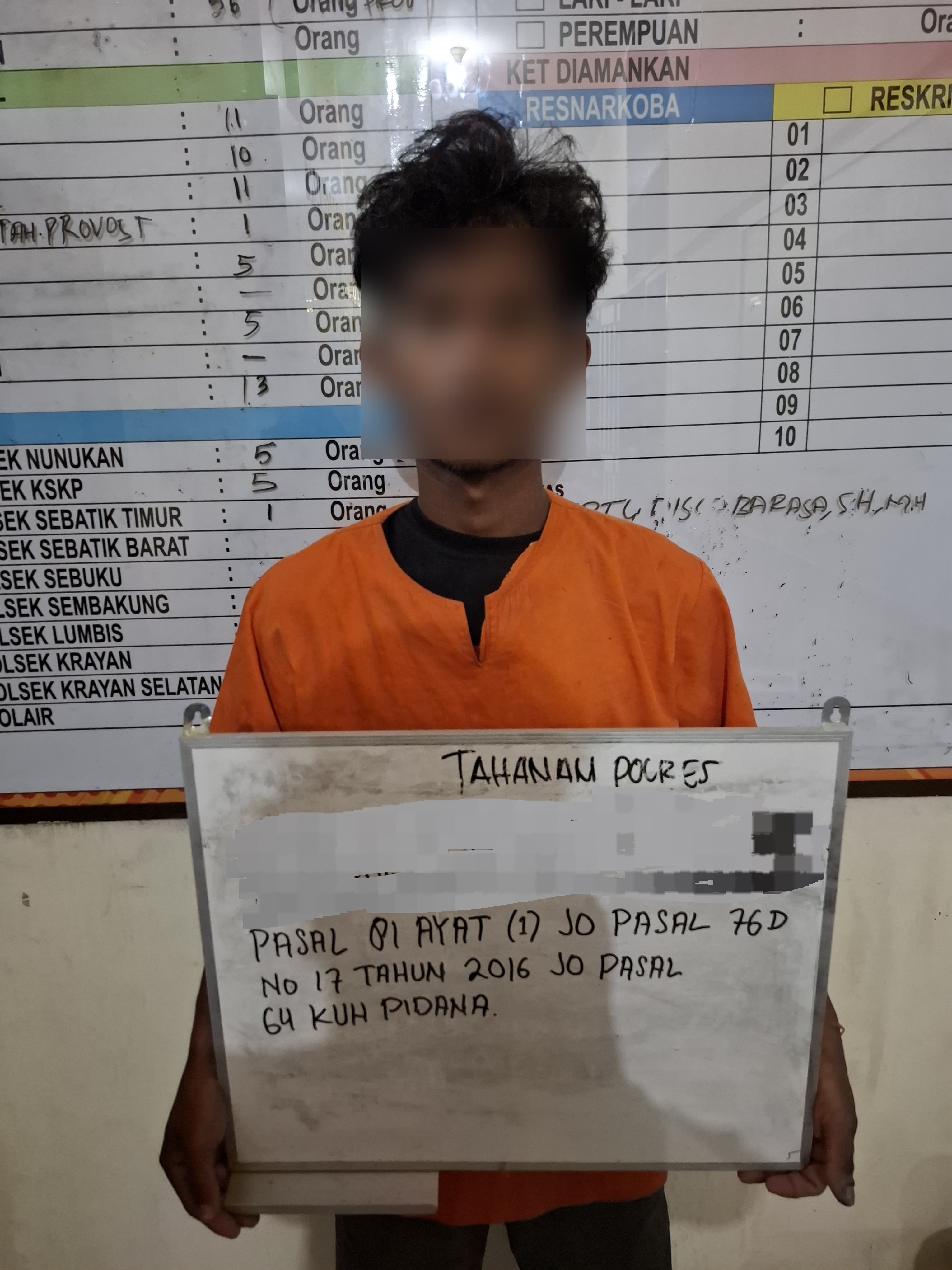 DOK POLRES NUNUKAN TELAH DIAMANKAN: Pelaku HK (24) telah diamankan di Polsek Sebatik Barat setelah dijemput di rumahnya karena kasus persetubuhan anak dibawah umur.