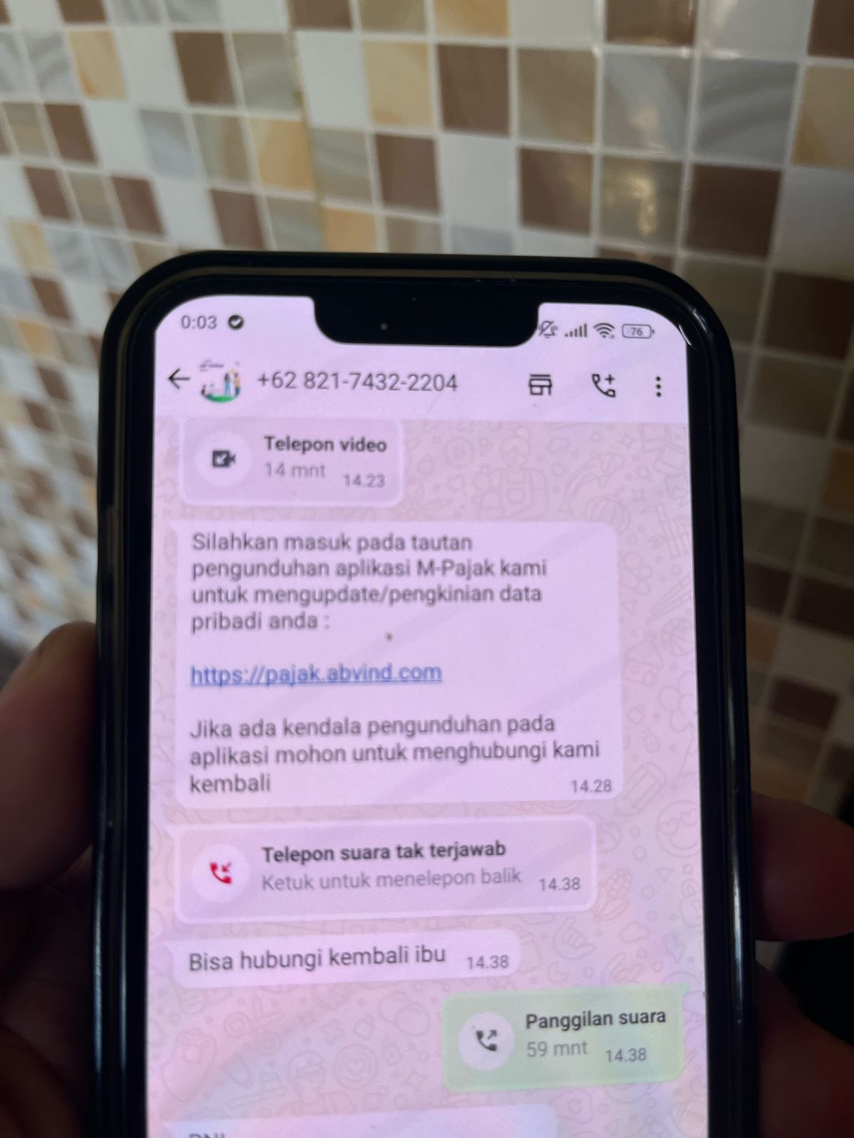 Foto : Link penipu yang dikirim ke korban