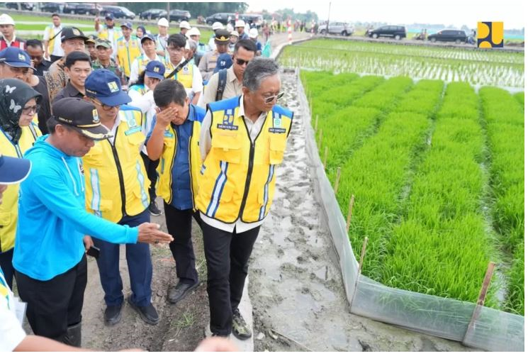 IRIGASI: IPHA menggunakan metode pengairan berselang (intermittent irrigation), memungkinkan lahan sawah menjalani siklus basah-kering teratur. (dok. Kementerian PU)