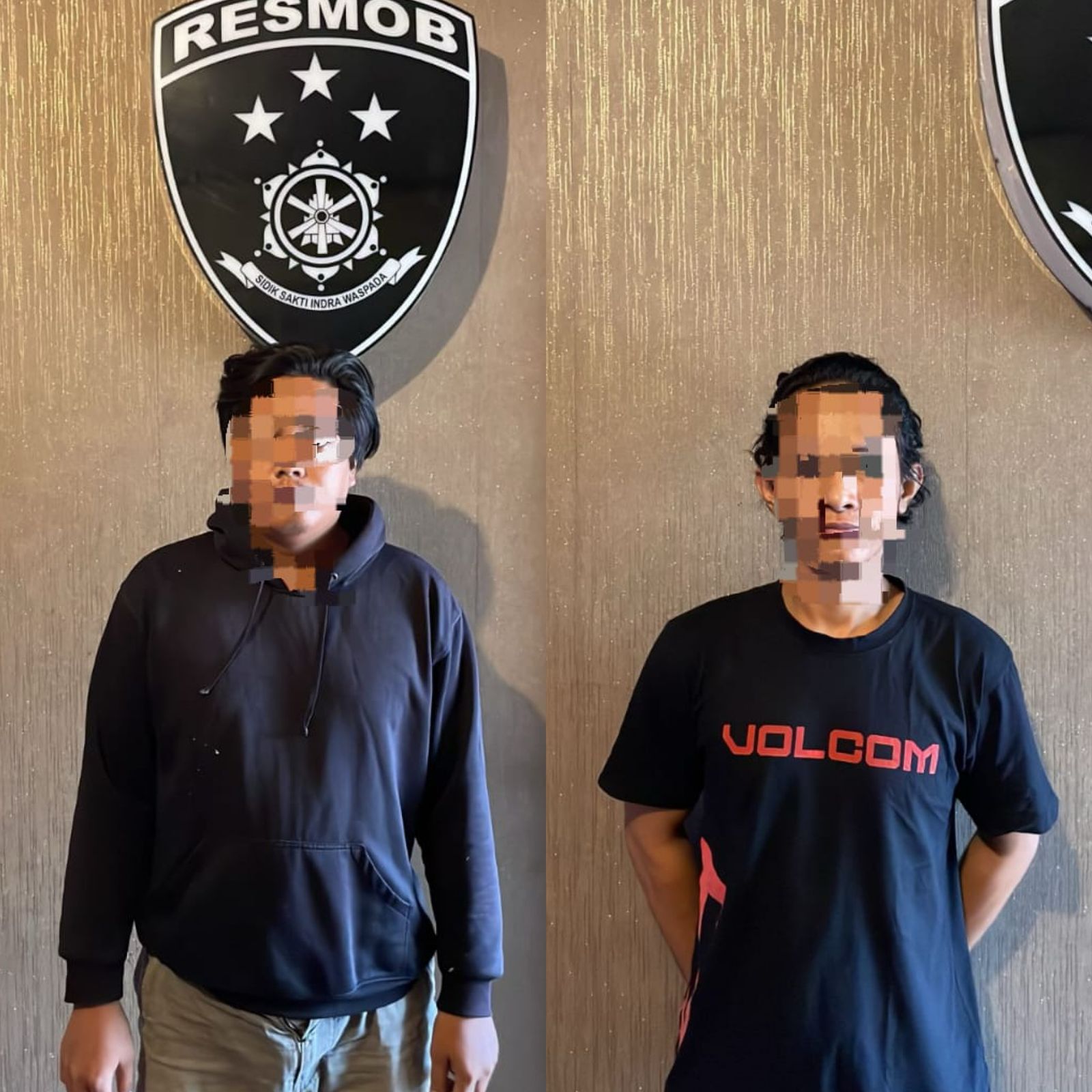 DIAMANKAN : Dua pelaku pengedar upal berhasil dibekuk beserta barang bukti beberapa lembar pecahan uang palsu.