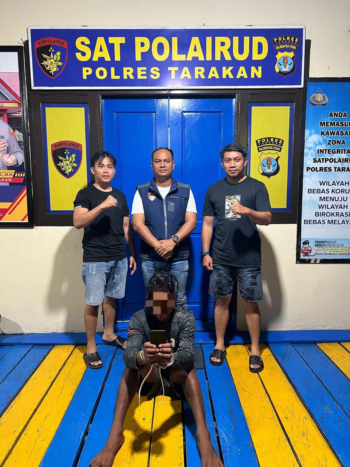 SATPOLAIRUD POLRES TARAKAN  DIBEKUK : Pelaku yang berhasil dibekuk oleh Satpolairud Polres Tarakan.