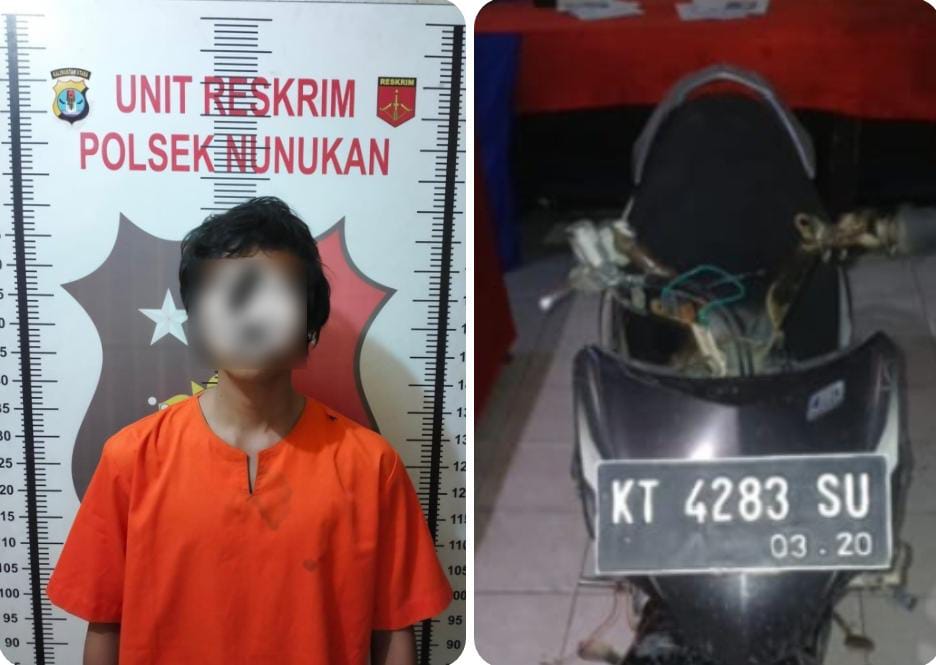 DIAMANKAN: Pelaku curanmor dan juga barang buktinya telah diamankan di Polsek Nunukan.