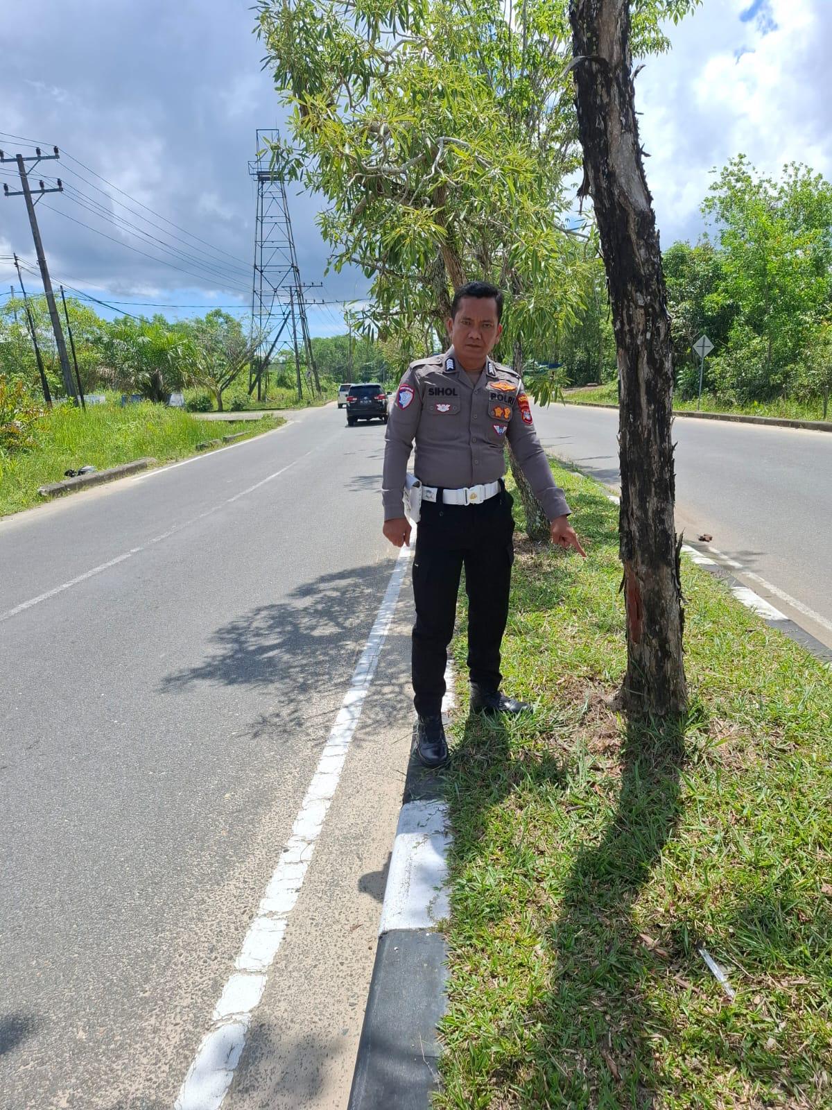 OLAH TKP: Personel unit Laka lantas melakukan olah TKP di lokasi kecelakaan tunggal yang terjadi. FOTO:&nbsp;SATLANTAS POLRES TARAKAN