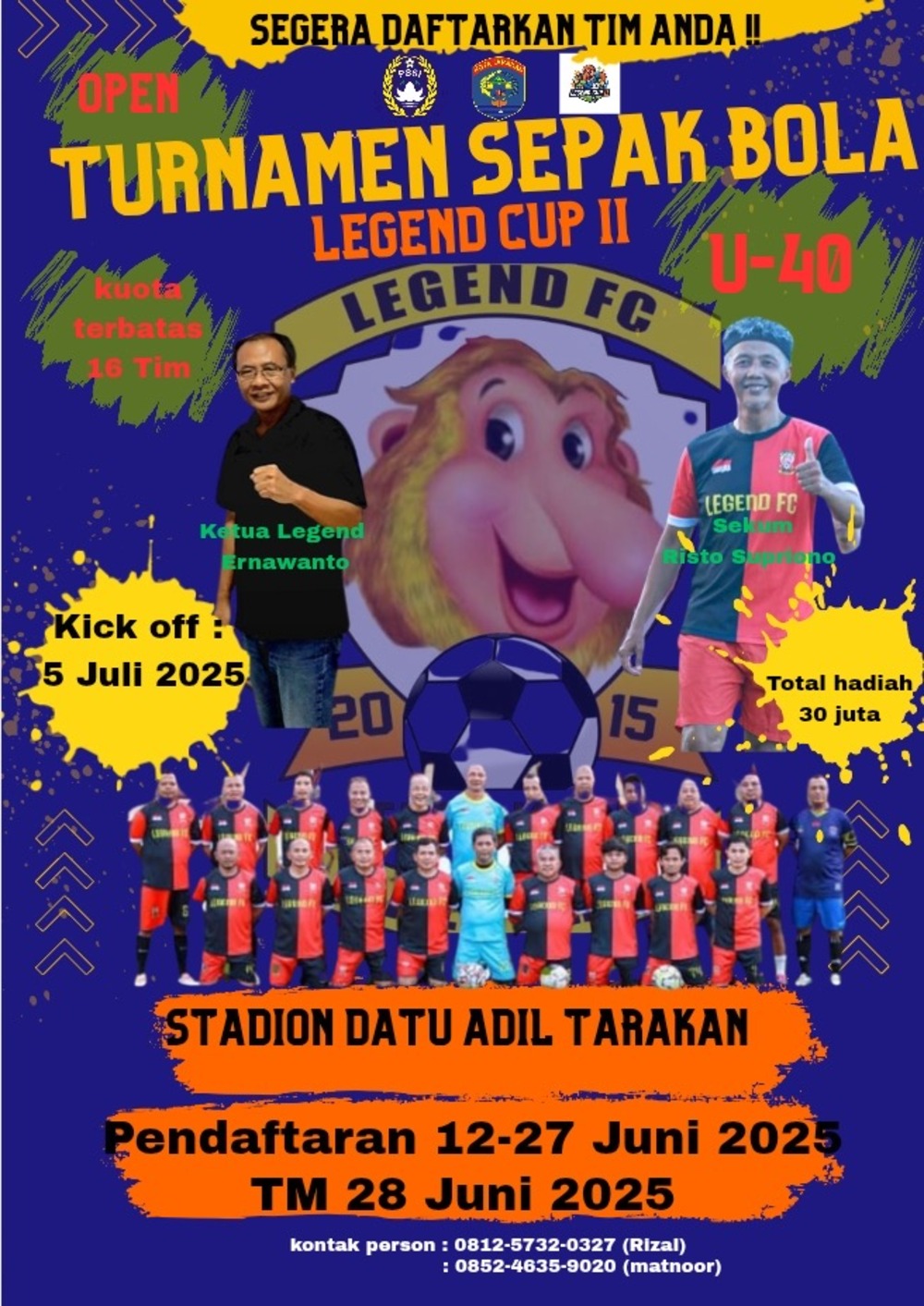 SIAP DIGELAR: Open Turnamen U-40 Sepak Bola Legend Fc siap digelar dengan meriah.
