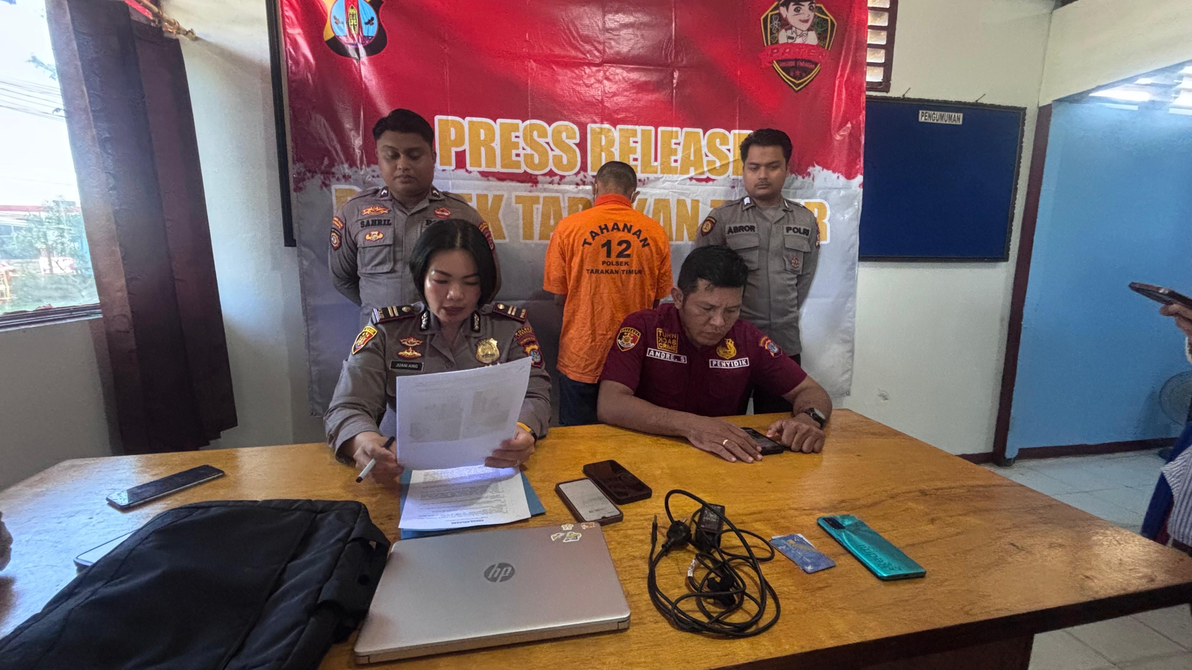 DIAMANKAN : Pelaku yang tertangkap okeh unit Reskrim Polsek Tarakan Timur usai dilaporkan melakukan aksi pencurian.FOTO:&nbsp;ELIAZAR/RADAR TARAKAN