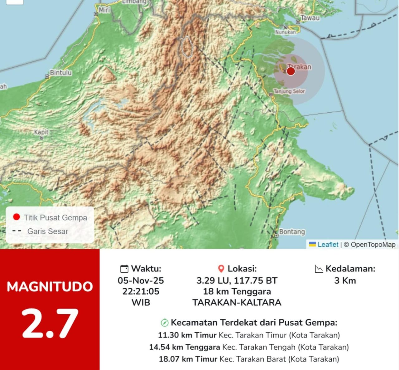 GEMPA/ISTIMEWA: Gempa susulan tidak berpotensi Tsunami