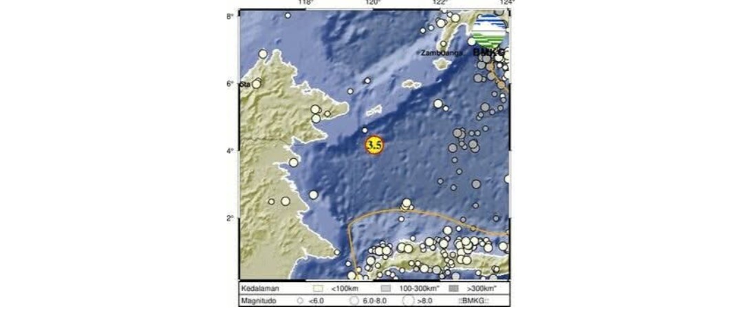 GEMPA : Titik gempa berkekuatan magnitudo 3,5 di koordinat 4,17 Lintang Utara dan 120,04 Bujur Timur, atau sekitar 286 km di timur laut Kota Tarakan.