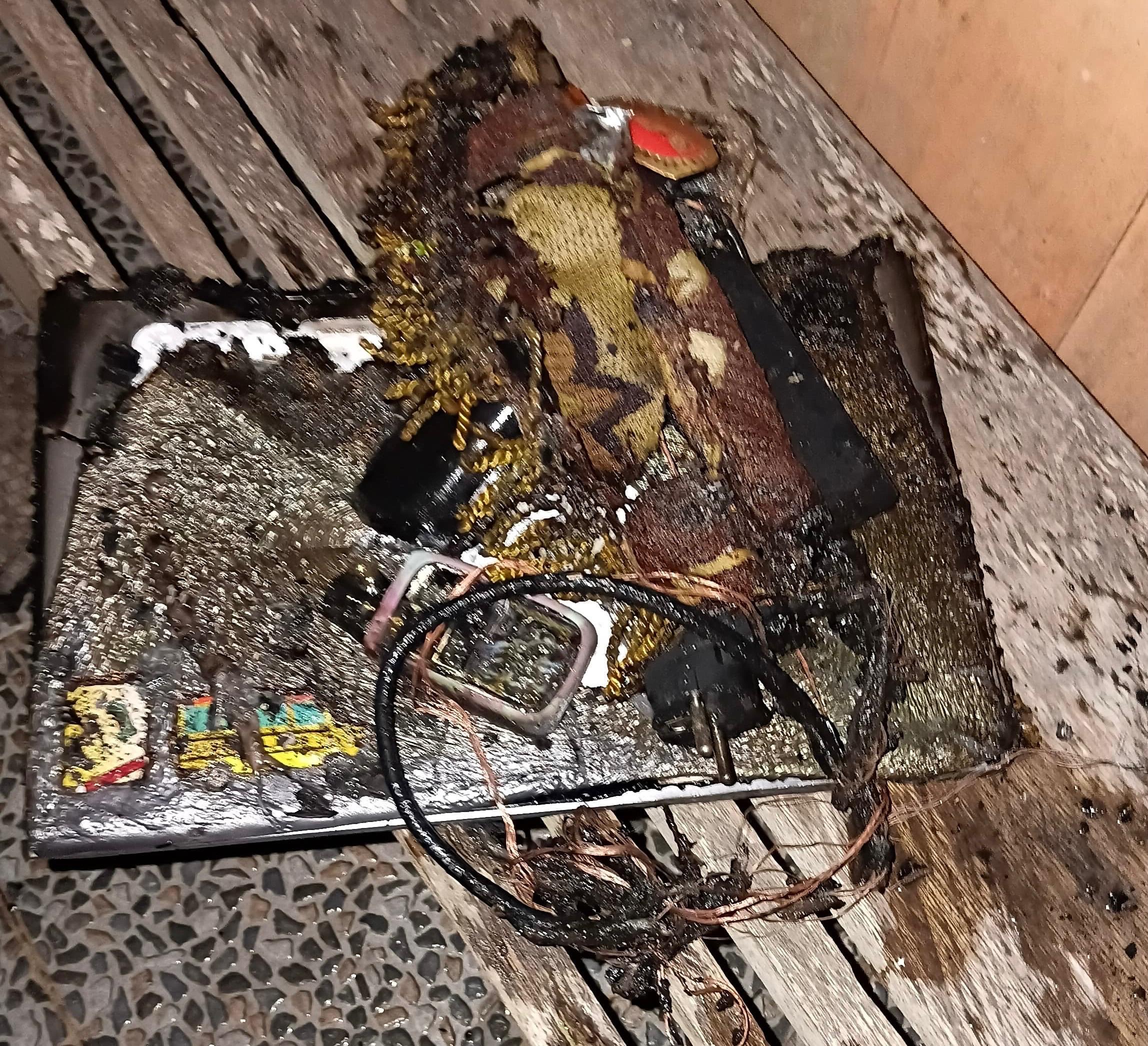 KORSLETING: Perangkat elektronik yang terbakar di rumah korban kebarakan di Malinau Utara beberapa waktu lalu.