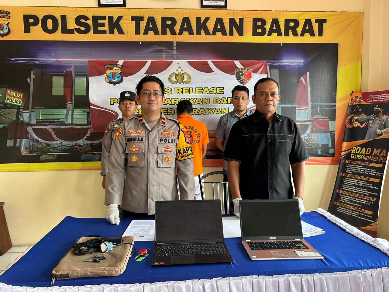 RESIDIVIS : MR yang merupakan residivis 9 kali masuk penjara kembali dibekuk polisi setelah tertangkap mencuri dua unit laptop.