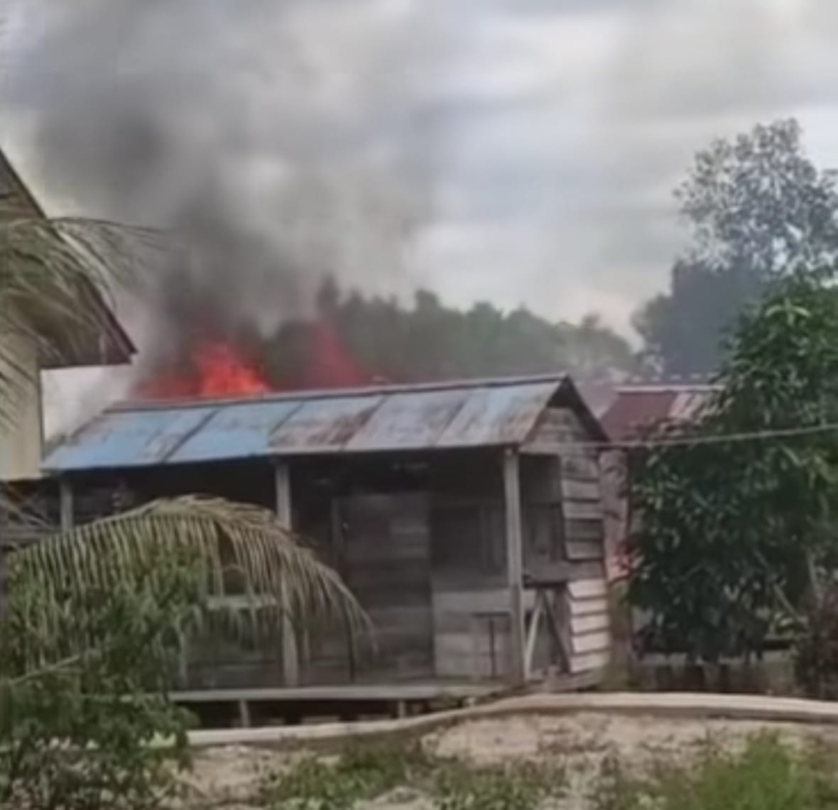 TERBAKAR : Sebanyak tiga unit rumah di Desa Pelaju, Kecamatan Sembakung ludes dilalap si jago merah pada Kamis (12/3) sore.  