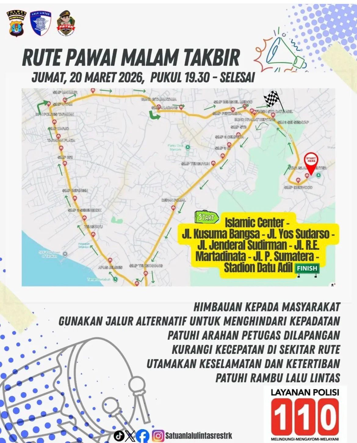 PENGAMANAN : Sebanyak 189 personel Polres Tarakan diterjunkan untuk mengawal kelancaran arus lalu lintas dan keamanan pada saat pawai malam takbir.  