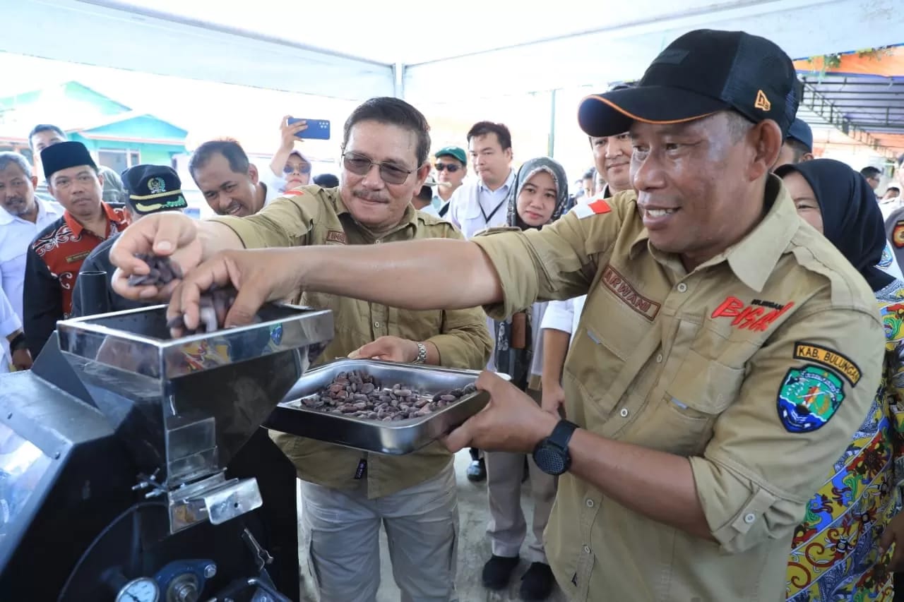 KOMODITAS COKLAT: Bupati Bulungan Syarwani saat meninjau pabrik kakao di Bulungan.