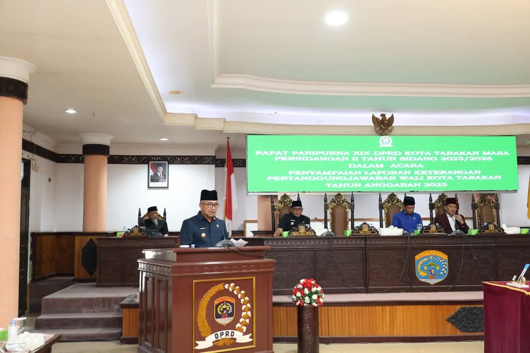 LKPJ: Wali Kota Tarakan dr Khairul menyampaikan LKPJ 2025 dalam agenda sidang paripurna di DPRD Tarakan.