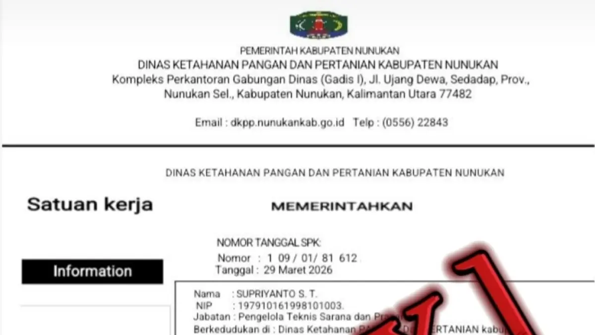 HOAKS: Bukti surat palsu yang beredar di masyarakat menggunakan nama Dinas Ketahanan Pangan dan Pertanian (DKPP) Nunukan. ISTIMEWA