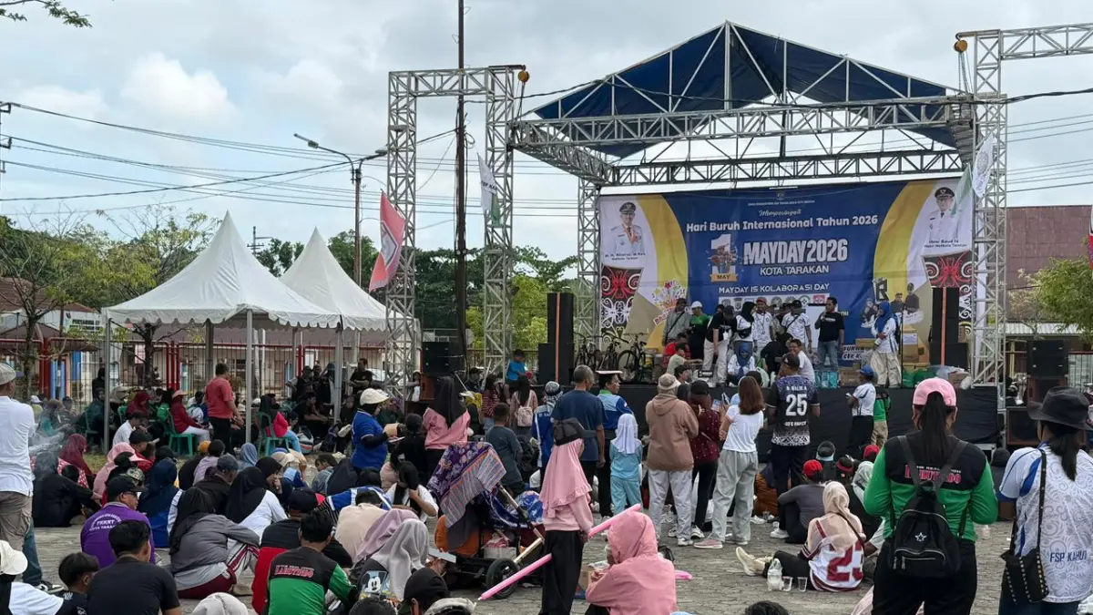 HARI BURUH : Peringatan Hari Buruh yang berlangsung di Kota Tarakan. ELIAZAR/RADAR TARAKAN&nbsp;