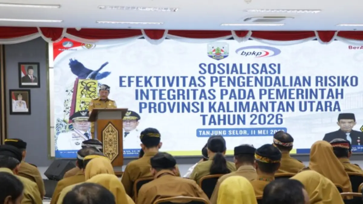 PEMBANGUNAN: Wagub Kaltara, Ingkong Ala membuka sosialisasi efektivitas pengendalian risiko integritas 2026. FOTO: DKISP KALTARA