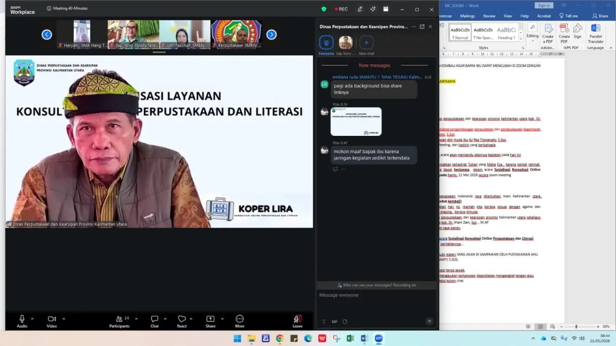 INOVASI: Kepala DPK KALTARA, Ilham Zein menyampaikan sambutan secara virtual dalam kegiatan penyebarluasan layanan Koper Lira di Kaltara. FOTO: DPK KALTARA