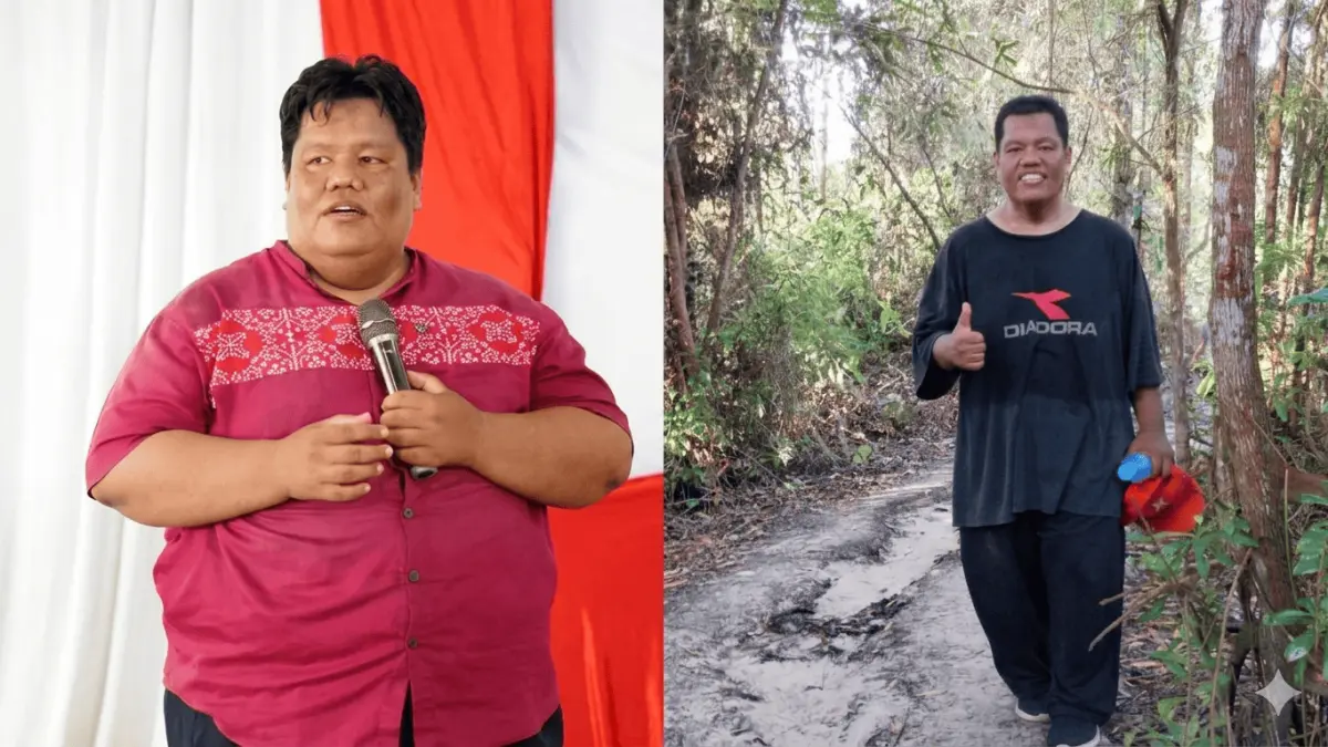 BERUBAH: Perubahan Bahar Mahmud yang melawan obesitas yang nyaris merengut hidupnya. ISTIMEWA